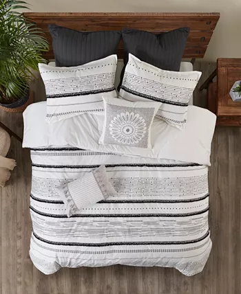 INK+IVY Nea Boho Stripe Cotton 3-Pc. Duvet Cover Set， Full Queen