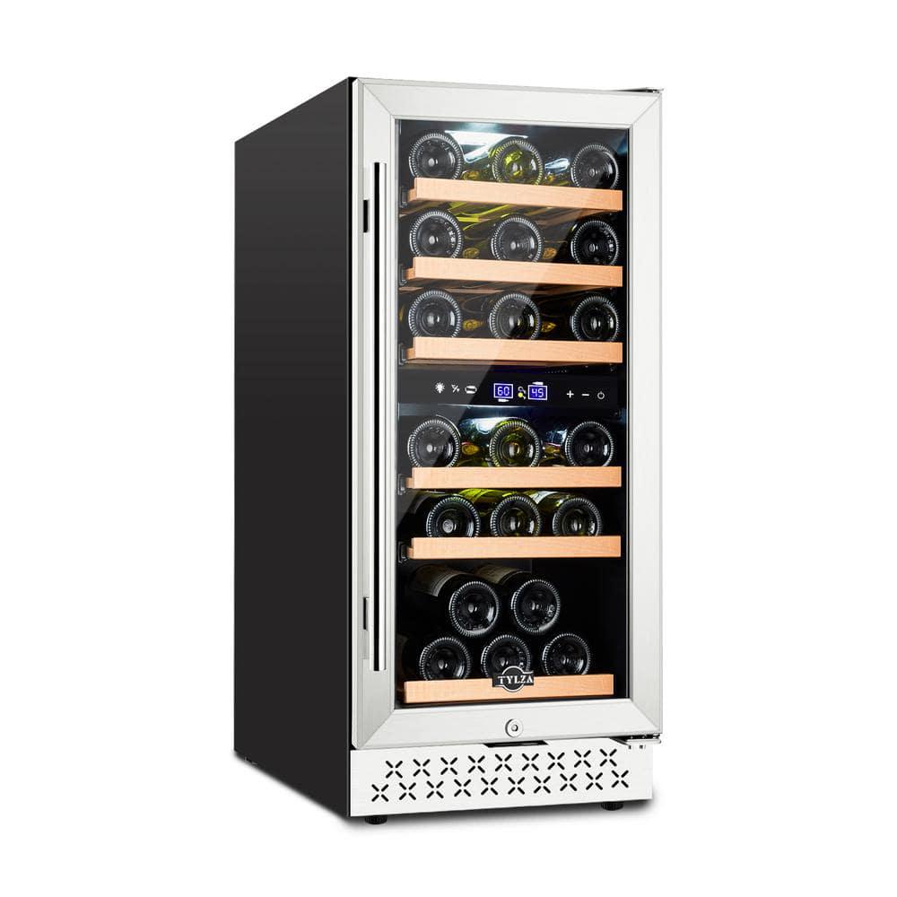 Tylza Dual Zone 15 in 30Bottle BuiltIn and Freestanding Wine Cooler with Glass Door and Childproof Lock