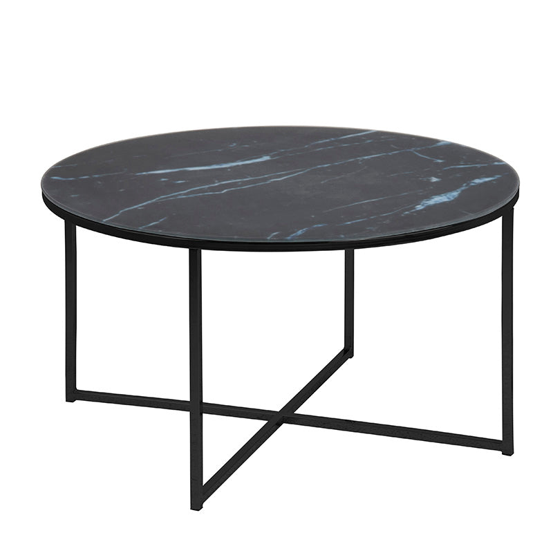 KOLINA Marble Glass Round Coffee Table 80cm - Black