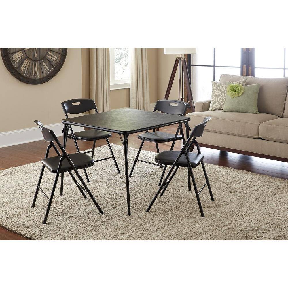 Cosco 5-Piece Black Portable Folding Card Table Set 37557BLKE