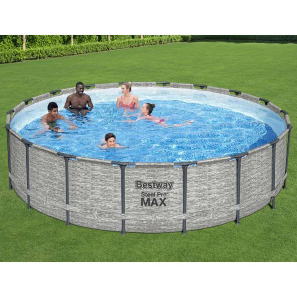 Bestway Steel Pro MAX 16 ft. Round Above Ground Pool Set with 3-Layer Liner 5619HE-BW