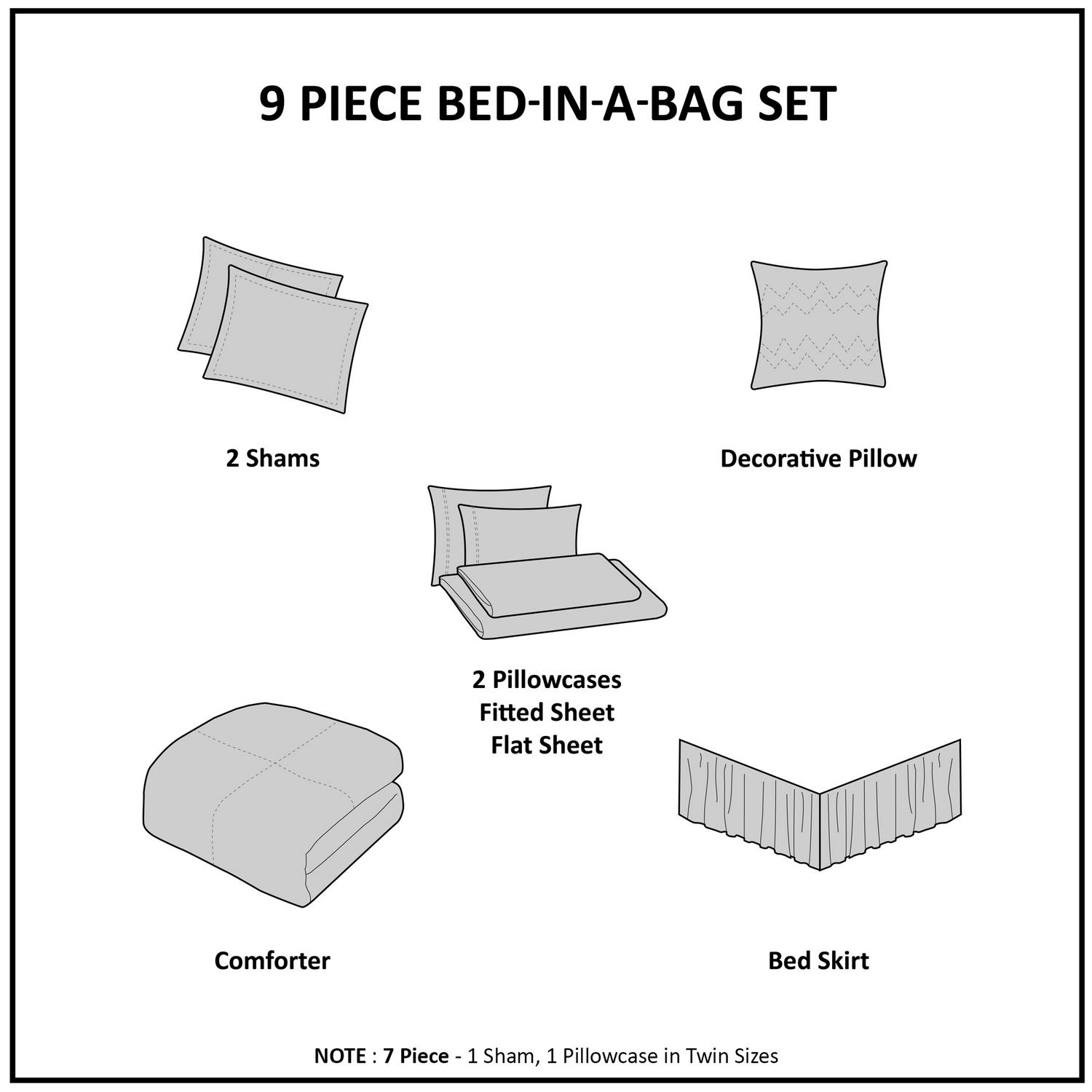 Home Essence Becker Reversible Bed in a Bag Bedding Set， Grey， Full