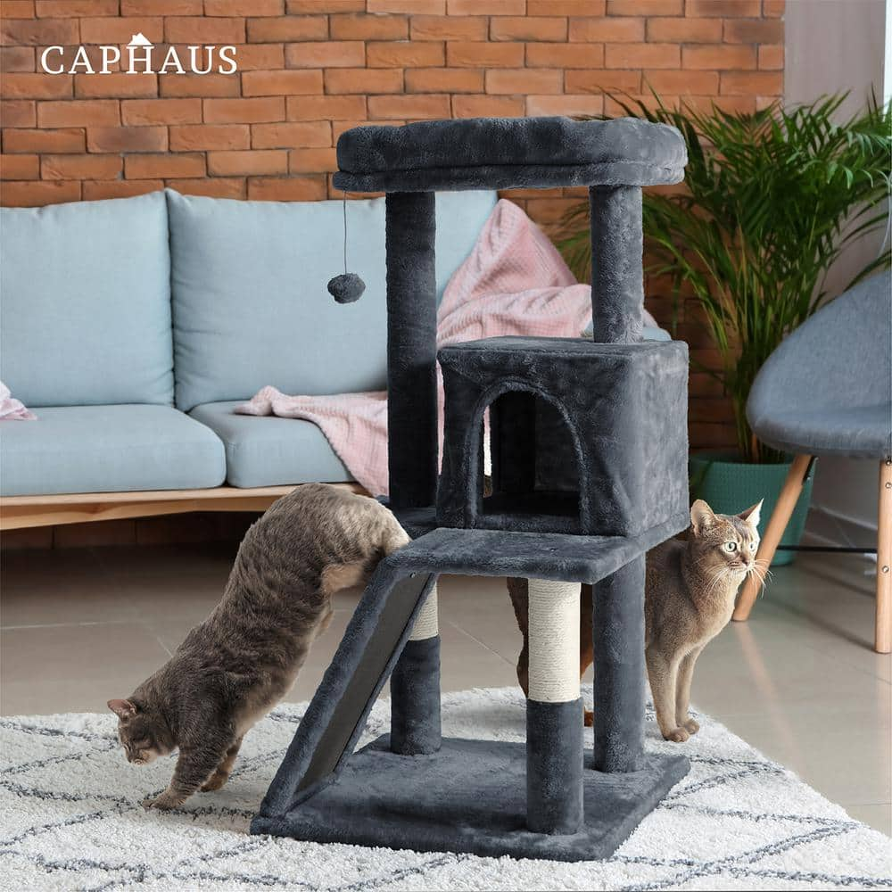 CAPHAUS 37 in. Beige Cat Tower for Indoor Cats, Modern Cute 37 in. Small Cat Tree with Widened Perch PHFC-BH381901-BG