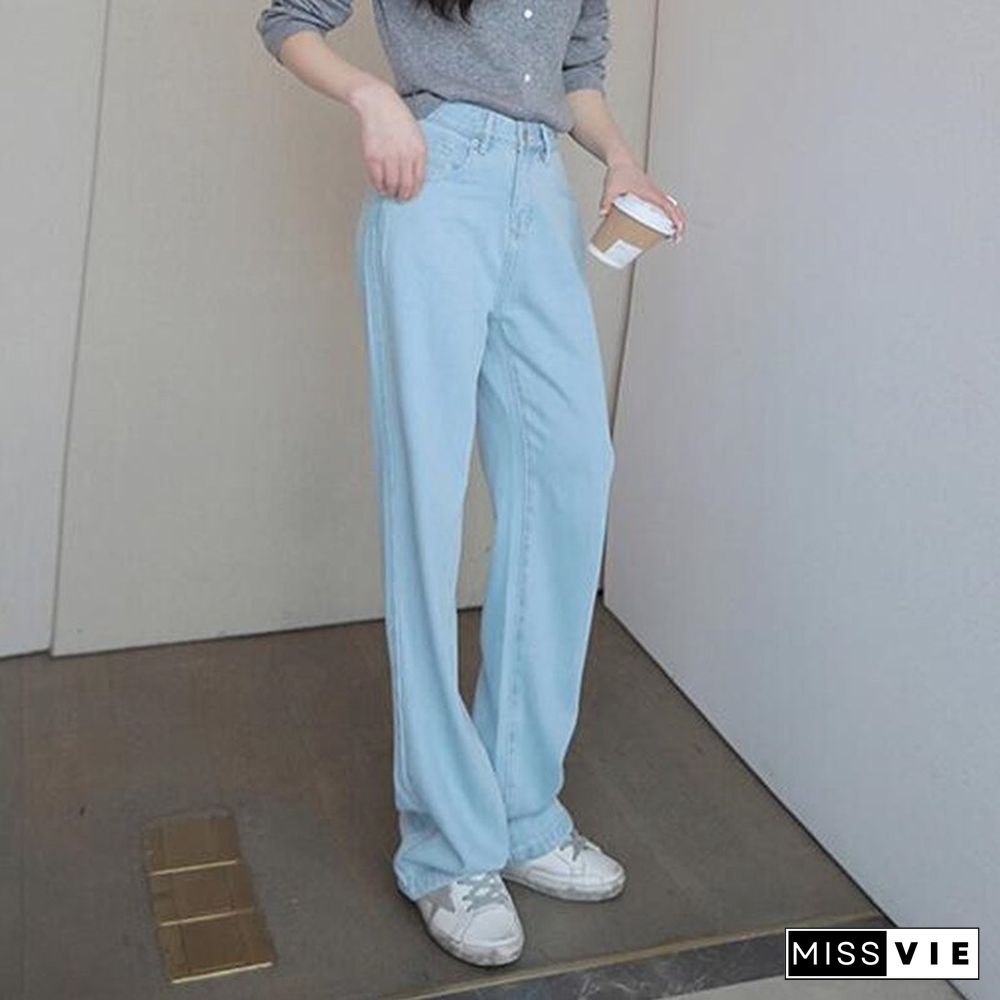 Woman Jeans High Waist Clothes Wide Leg Denim Clothing Blue Streetwear Vintage Quality Fashion Harajuku Straight Pants