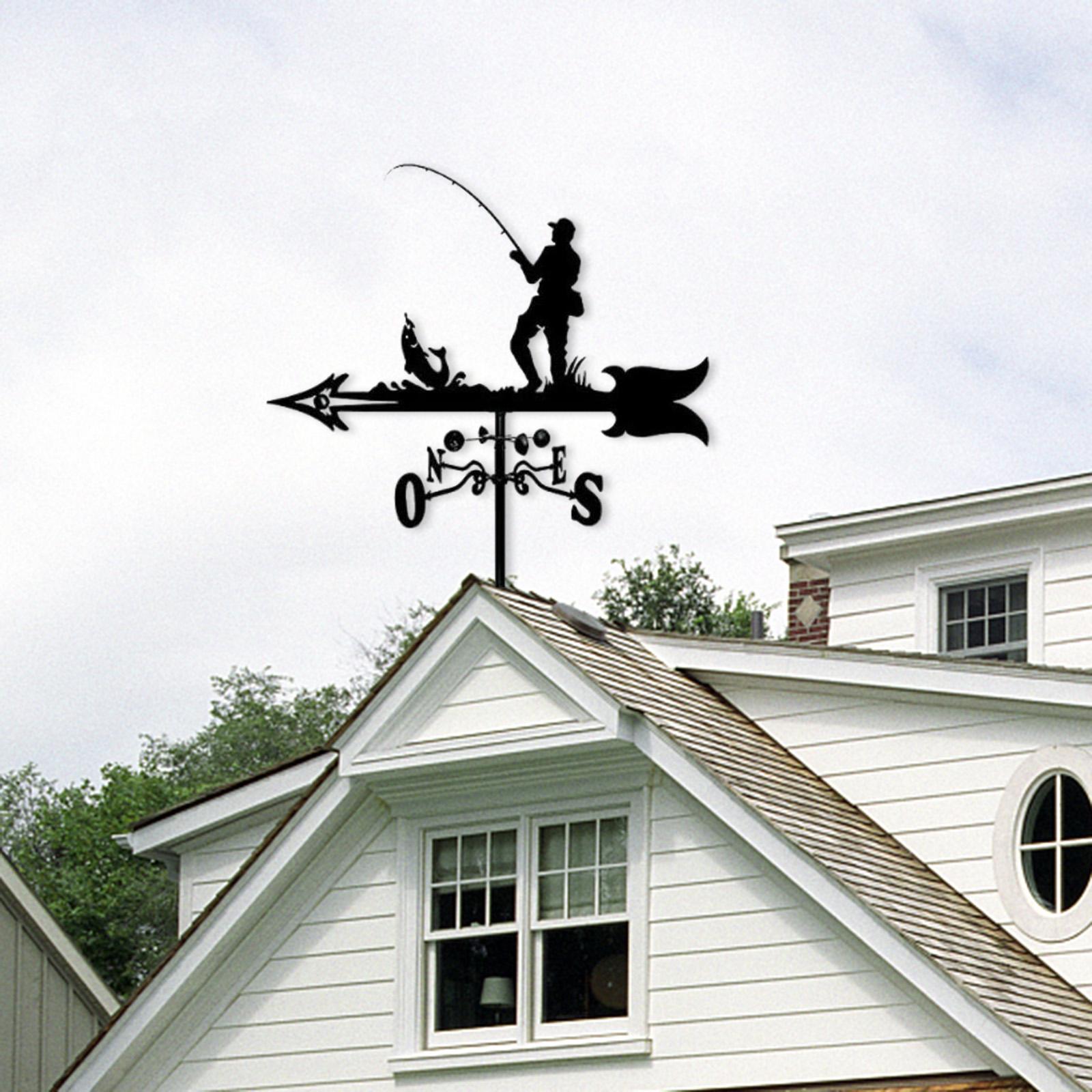 Black Weathervane Outdoor Wind Direction Indicator Farm Scene Stake Barn Yard Angler