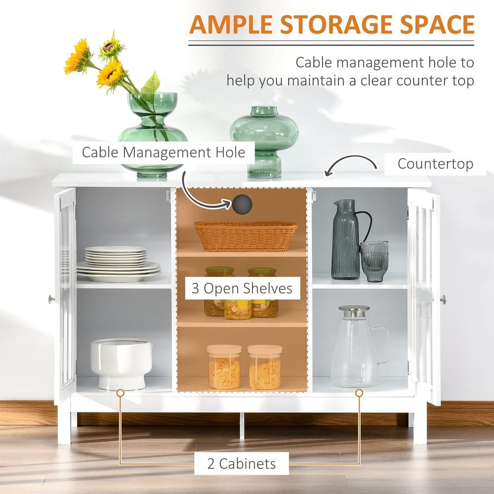 Sideboard  Buffet Cabinet  Coffee Bar Cabinet  Kitchen Cabinet with Storage Shelves  Slatted Framed Doors and Cable Management