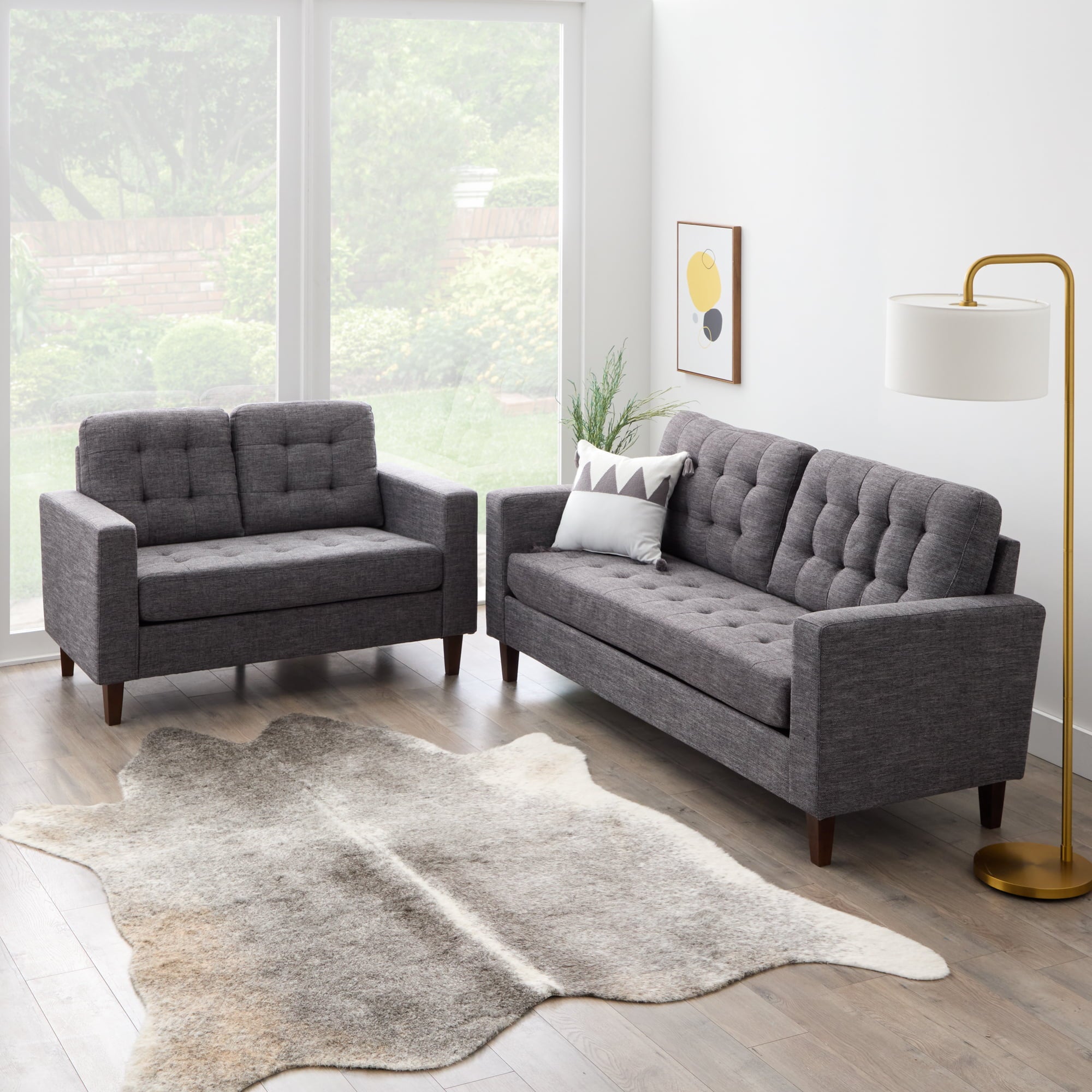 Mayview Carraway Upholstered Sofa with Tufting, Charcoal