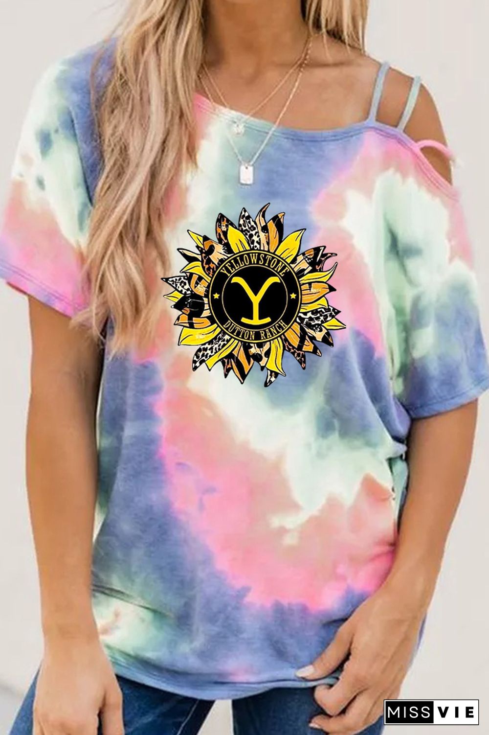 Yellowstone Print Graphic Tees for Women Wholesale Short Sleeve T shirts Top