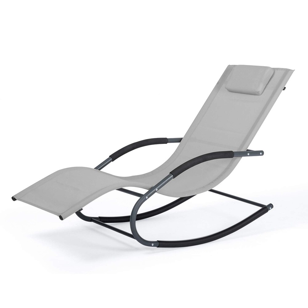 Outdoor Chaise Lounge Steel Curved Lounge Chair with Detachable Pillow Weather Resistant Fabric for Lawn Poolside   56.3*24.8*35