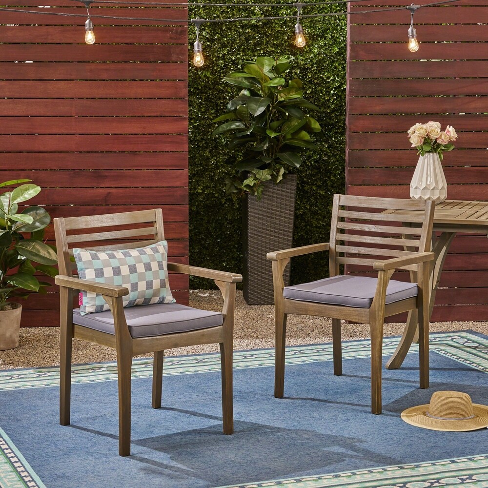 Emerson Outdoor Acacia Wood Dining Chairs with Cushion (Set of 2) by Christopher Knight Home