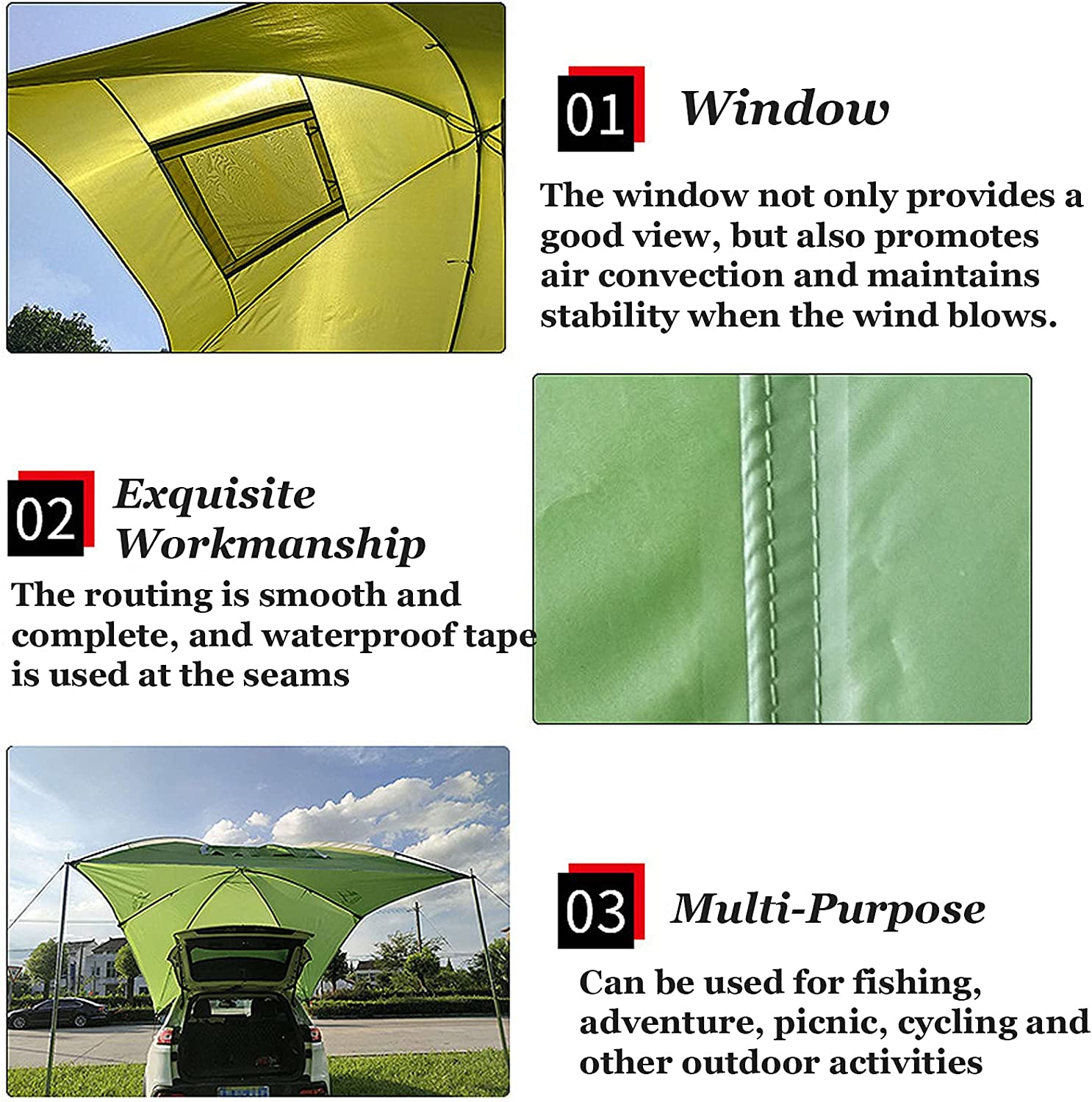 FETCOI Car Tailgate Tent Canopy，110x74 Tailgate Shade Awning Tent，Leak Proof SUV Awning，SUA Tents for Camping，Beach， Picnic， Swimming Pool