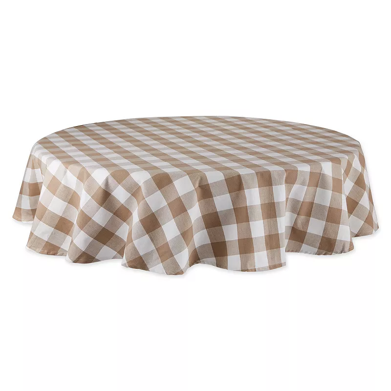 70 White and Stone Brown Buffalo Check Round Table Cloth