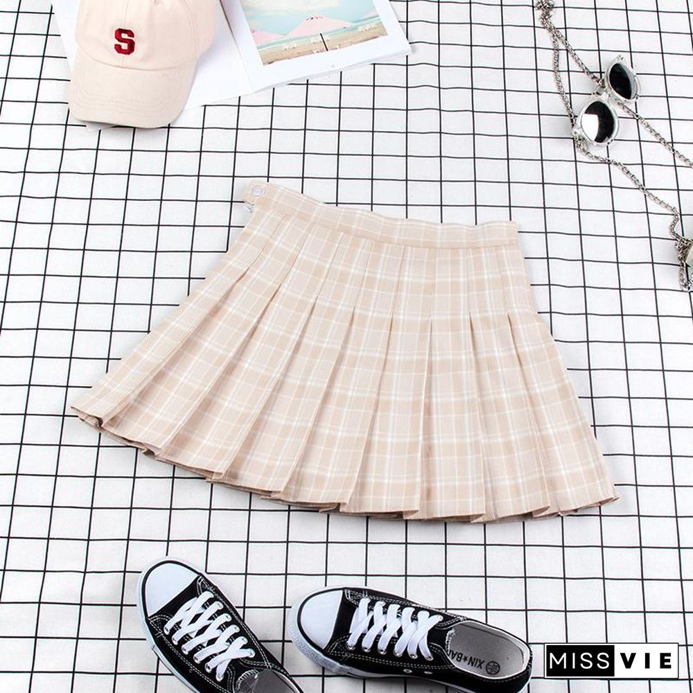 Plaid Uniform A-line High Waist Pleated Skirt