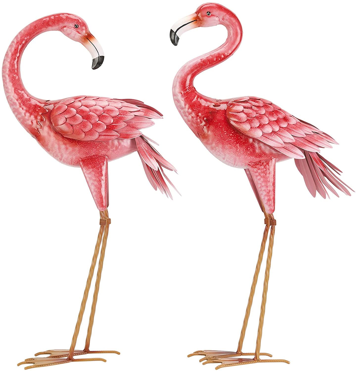 Kircust Flamingo Garden Statues and Sculptures, Metal Birds Yard Art Outdoor Statue, Large Pink Flamingo Lawn Ornaments for Home, Patio, Backyard Decor (2-Pack)