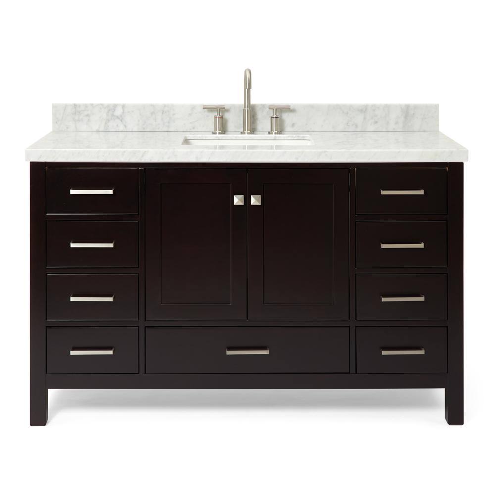 ARIEL Cambridge 55 in. Bath Vanity in Espresso with Marble Vanity Top in Carrara White with White Basin A055SCWRVOESP