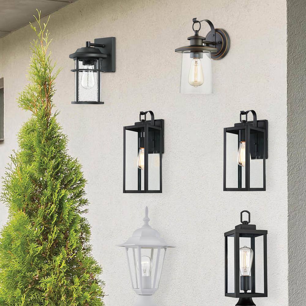 Pia Ricco 1- Light Matte Black Outdoor Wall Lantern Sconce with Clear Glasee 1Jay-12151