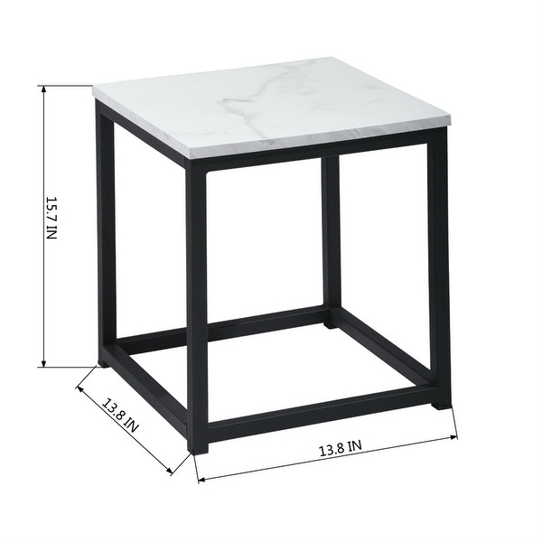 Faux Marble Coffee Table Small Square Sofa End Side Table Sturdy Black Metal Frame for Living Room Bedroom Study Room Nightstand