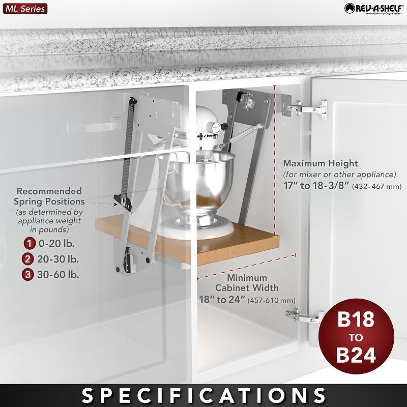 Rev-A-Shelf Heavy Duty Lifting System for Kitchen Base Cabinets， RAS-ML-HDCR