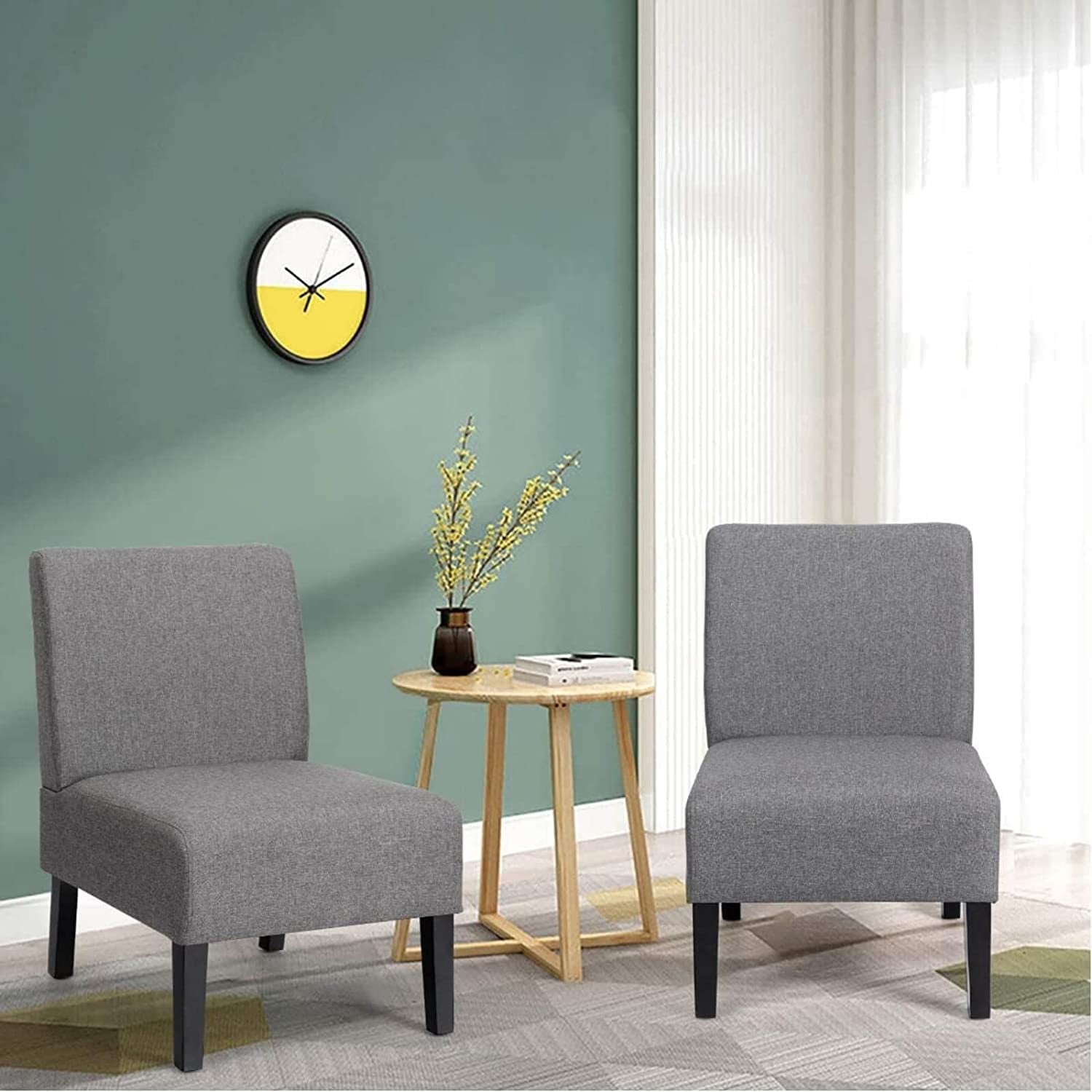 Grey Armless Chair for Living Room， Fabric Classic Dinning Accent Chairs for Bedroom Contemporary Accent Chair with Legs Comfortable Bedroom Chairs for Adults with Cushion Seat