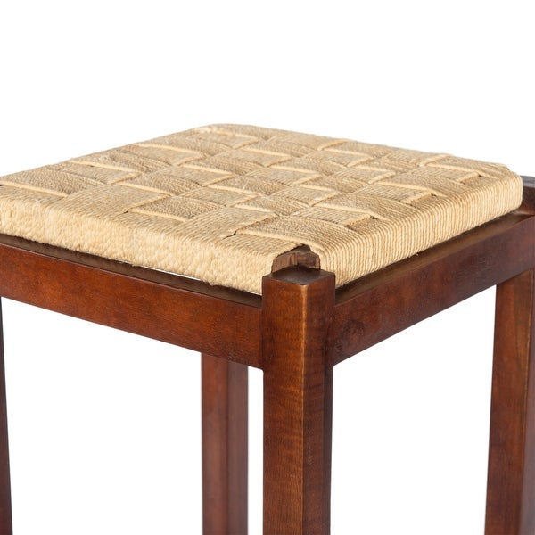 32 Inch Mango Wood Barstool with Rope Weaved Seat， Brown