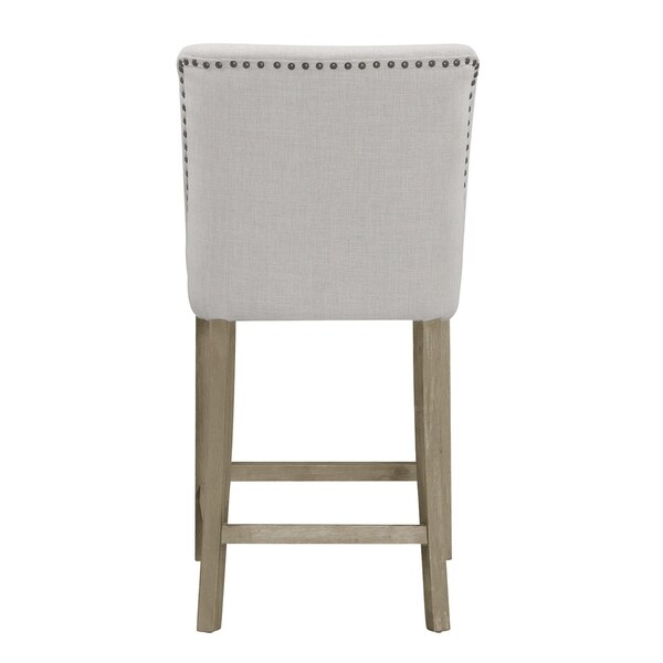 Set of 2 Aleco Beige Fabric Counter Stool with Metal Nail Head Accents