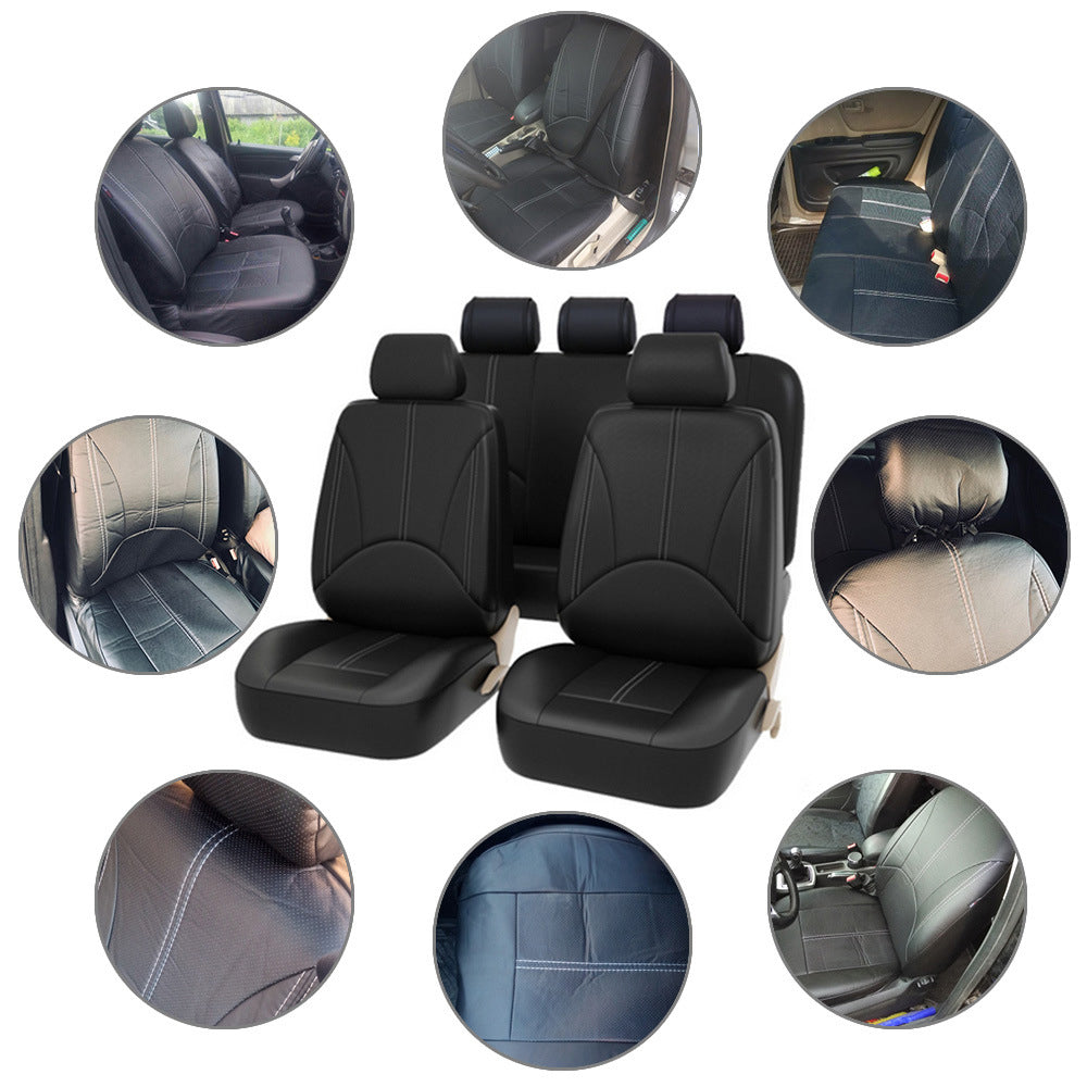 Harupink 9 PCS Universal Black Heavy Duty Leather Look Car Seat Covers Set Car Washable