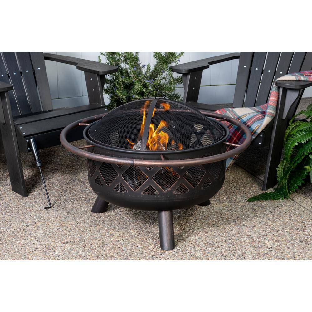 Sterling Oaks Crofton 32 in. Round Steel Fire Pit with lid and poker 52121