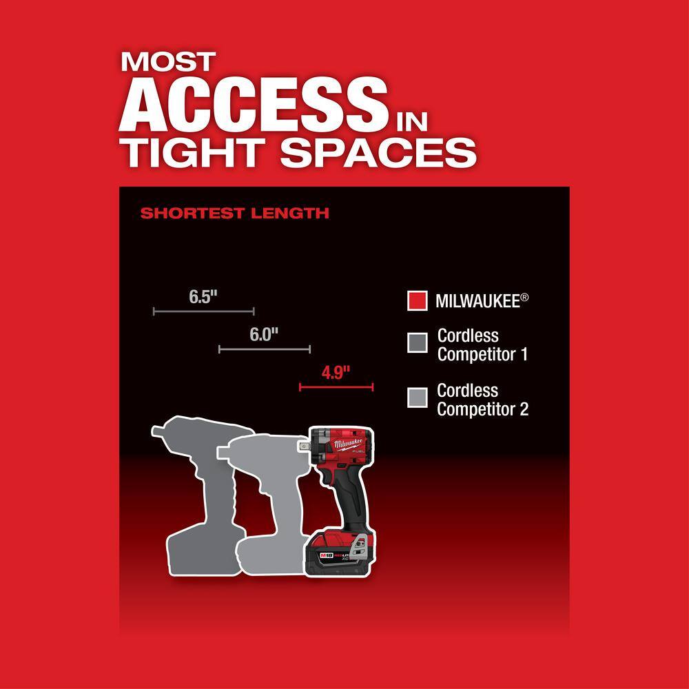 MW M18 FUEL GEN-3 18V Lithium-Ion Brushless Cordless 12 in. Compact Impact Wrench with Pin Detent (Tool-Only) 2855P-20