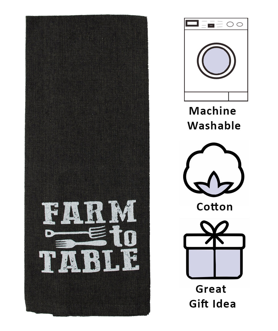 Farmhouse Kitchen Towels Set Cotton Tan Black Farm Flour Sack Towels 16”x28” 5 Piece