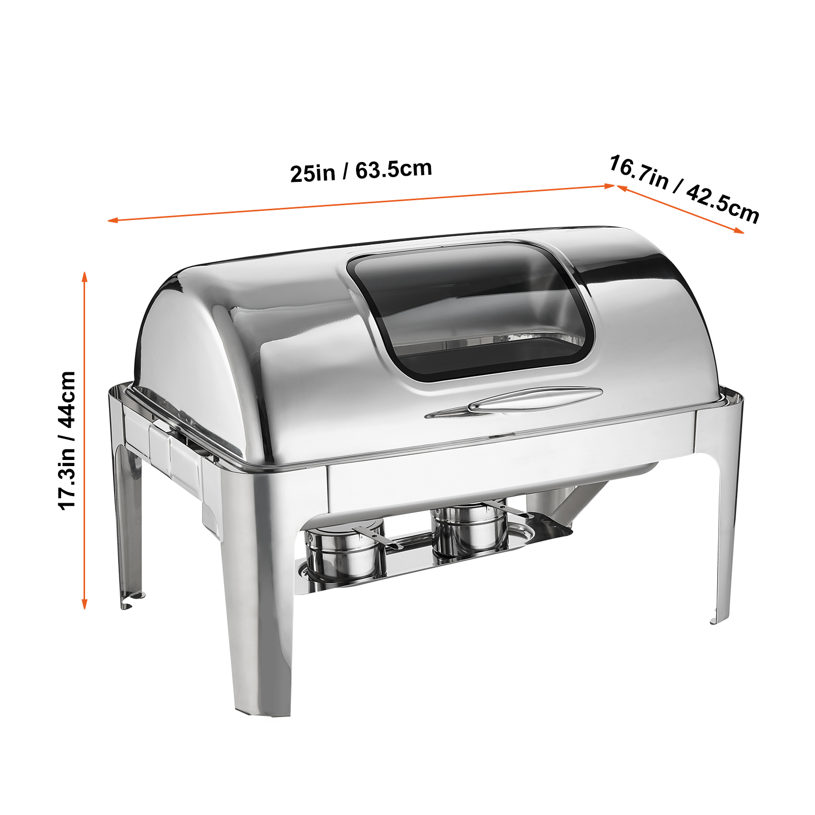 VEVOR Rectangle Roll Top Chafing Dish with 9Qt Pan Visual Glass Lid Fuel Holder