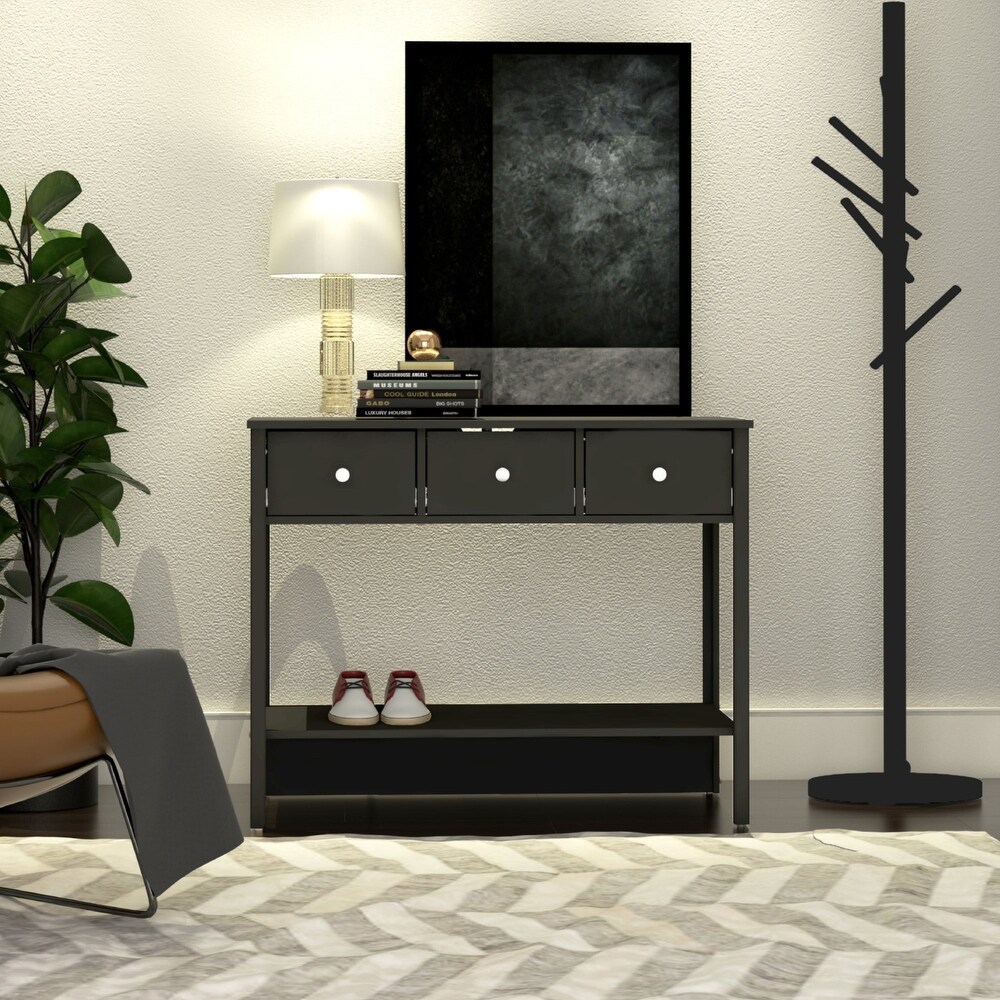 Boahaus Pierrefort Modern Console Table with Drawers  One Shelf  and Metal Knobs.