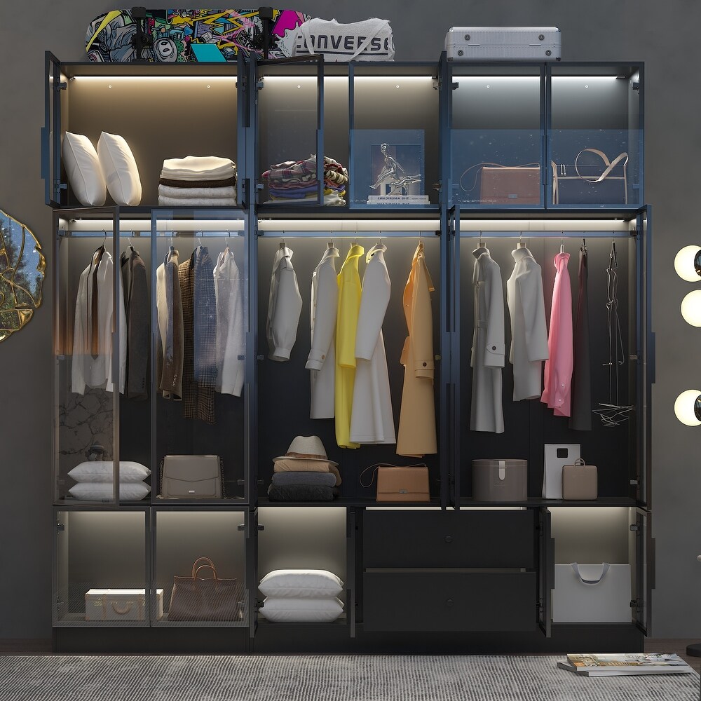 Modular Wardrobe with Elegant Glass Showcase Armoires Closet Cabinet