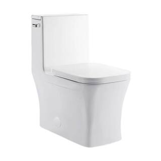 Swiss Madison Concorde 1-Piece 1.28 GPF Left Side Single Flush Handle Square Toilet in White with Seat Included SM-1T107