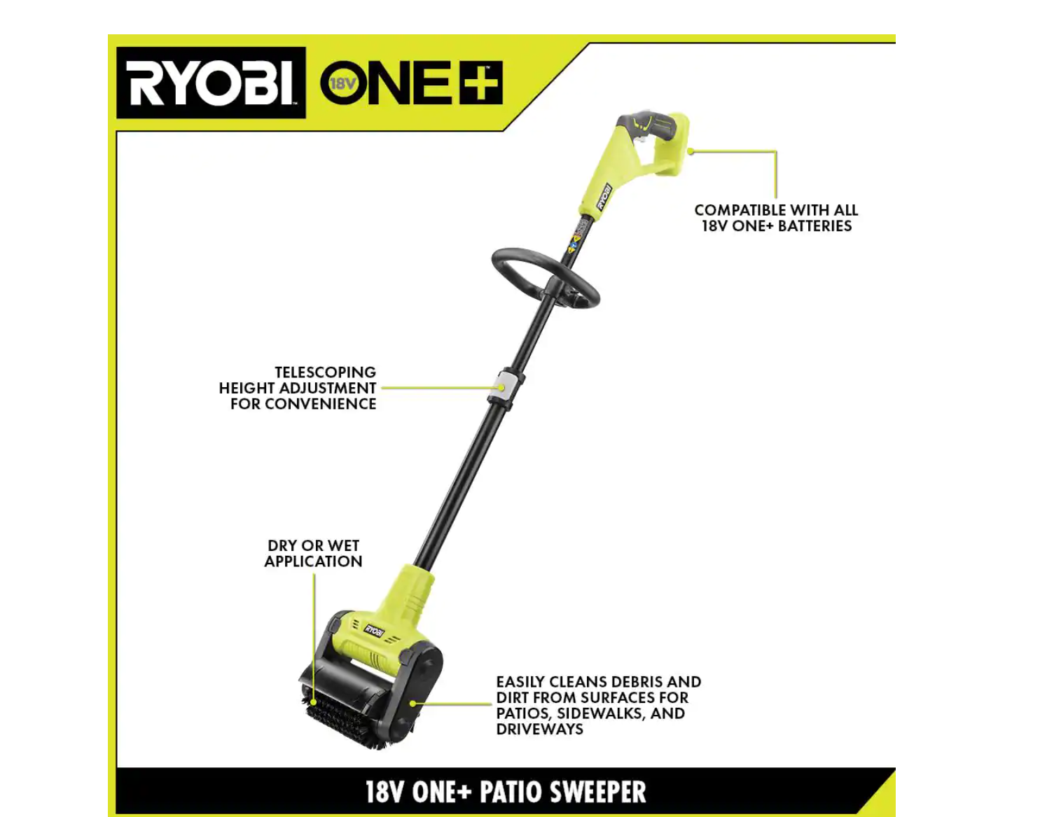 RYOBI P2904BTL ONE+ 18V Cordless Battery Outdoor Patio Sweeper (Tool Only)