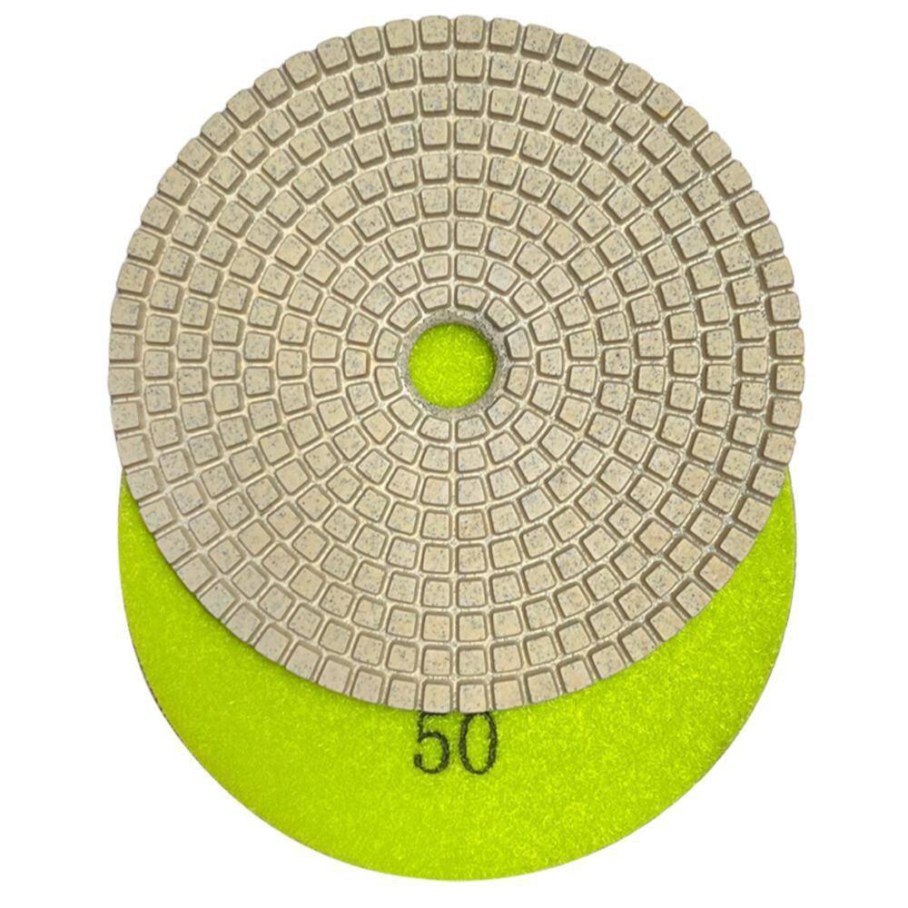 EDiamondTools 4 in. White Resin Polishing Pad Set (5010020040080015003000 Grit Metal Backing Pad) for Granite Marble Concrete RWS4512481530A4BP_THD