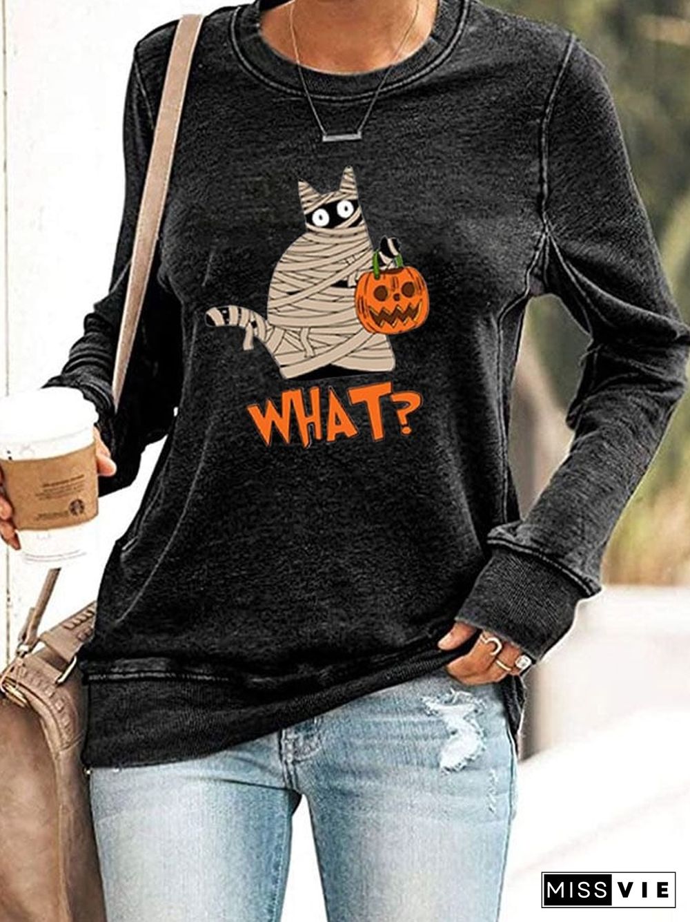 Women's Halloween Print Crewneck Sweatshirt