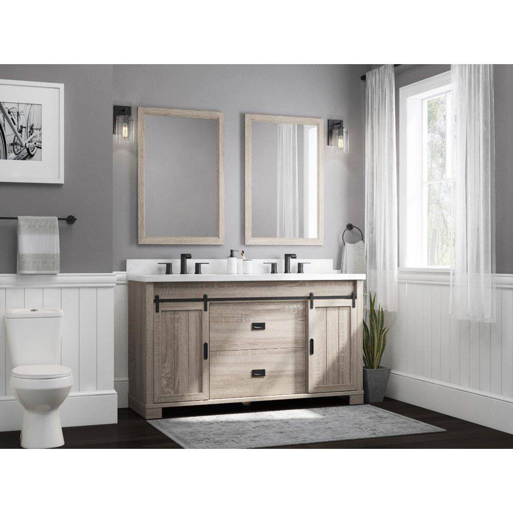 Glacier Bay Brindley 60 in. W x 20 in. D x 34.5 in. H Barn Door Bath Vanity in Weathered Gray with Engineered Stone Top HDBD60VG