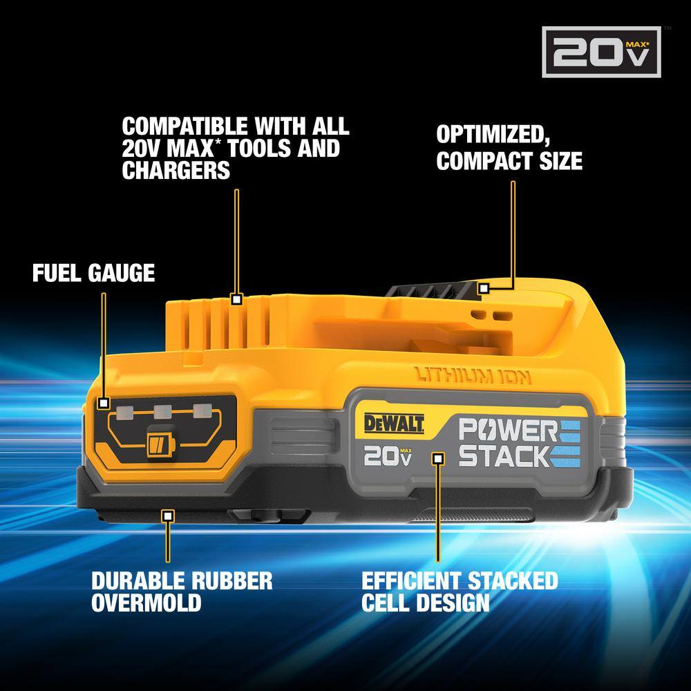 DW 20V MAX Cordless Ultra-Compact 58 in. Hammer Drill and 20V MAX POWERSTACK Compact Battery Starter Kit DCH172BWP034C