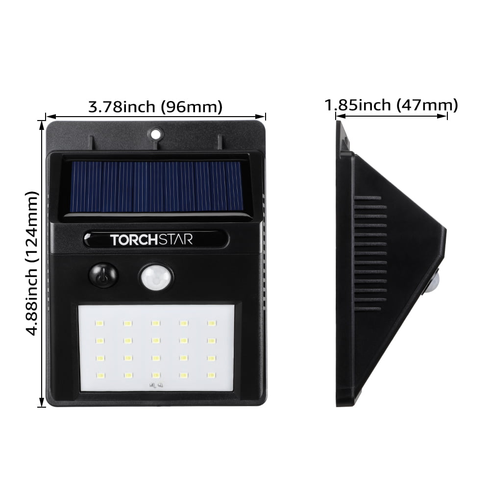 TorchStar Led Solar Motion Sensor Lights， Wireless Outdoor Wall Lights， Outdoor Security Wall Mount Light， Black， Pack of 4