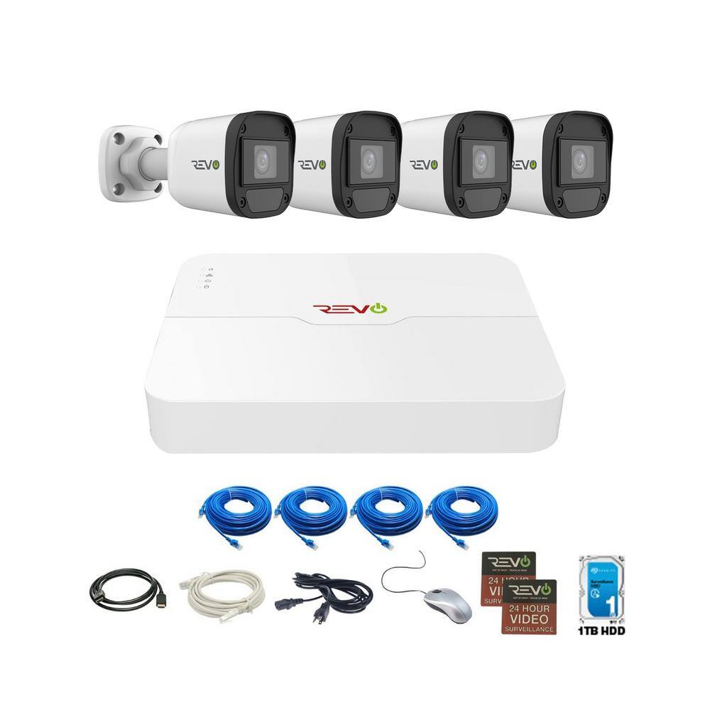 Revo Ultra HD Audio Capable 4-Channel 1TB NVR Surveillance System with 5 MP IndoorOutdoor 4 Cameras RU42B4I-1T