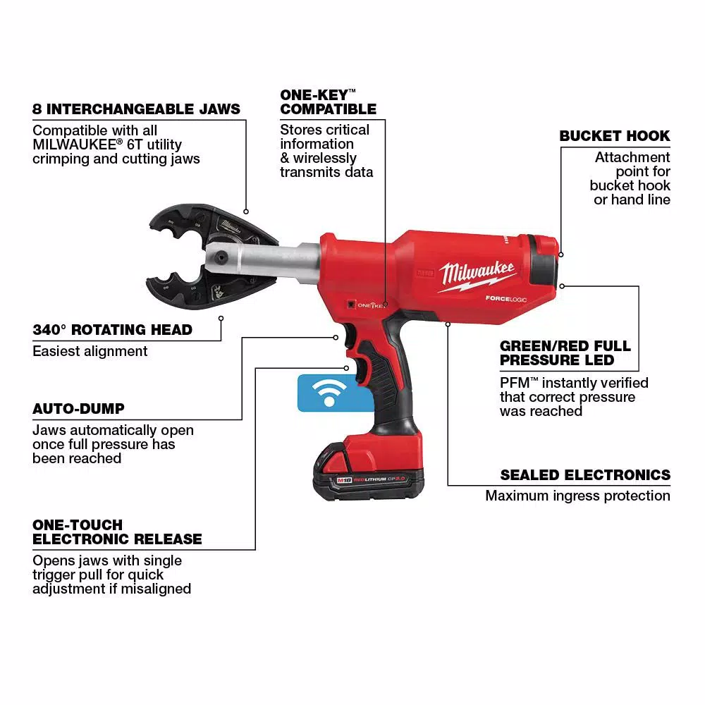 Milwaukee M18 18-Volt Lithium-Ion Cordless FORCE LOGIC 6-Ton Pistol Utility Crimping (Tool-Only) and#8211; XDC Depot