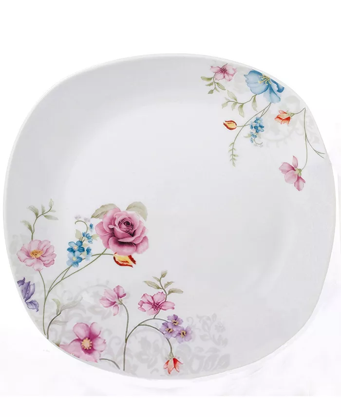 Lorren Home Trends Small Floral Design Square Dinnerware Set 20 Piece