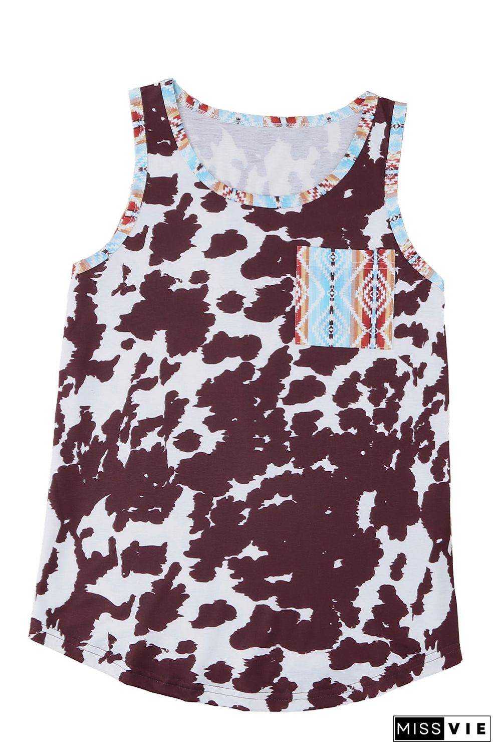 Cow Print Aztec Pocket Tank Top