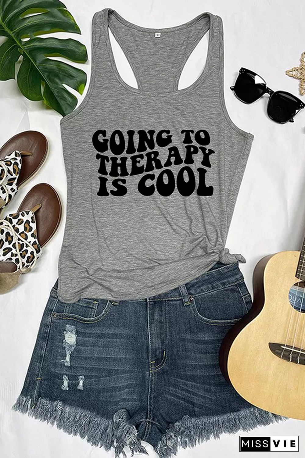 Going to Therapy is Cool Letter Print Graphic Tank Top