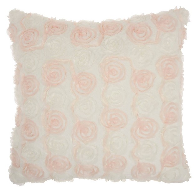 Oversized Chiffon Roses Faux Fur Square Throw Pillow Ivory Mina Victory