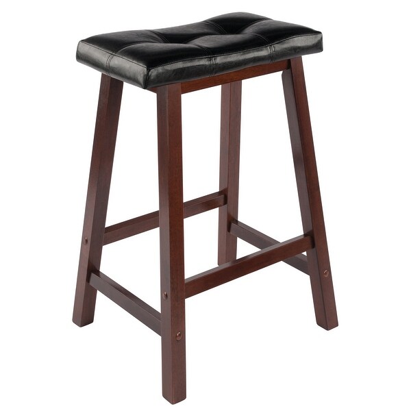 Mona Cushion Saddle Seat Counter Stool， Black and Walnut - Walnut / Black - 17.48