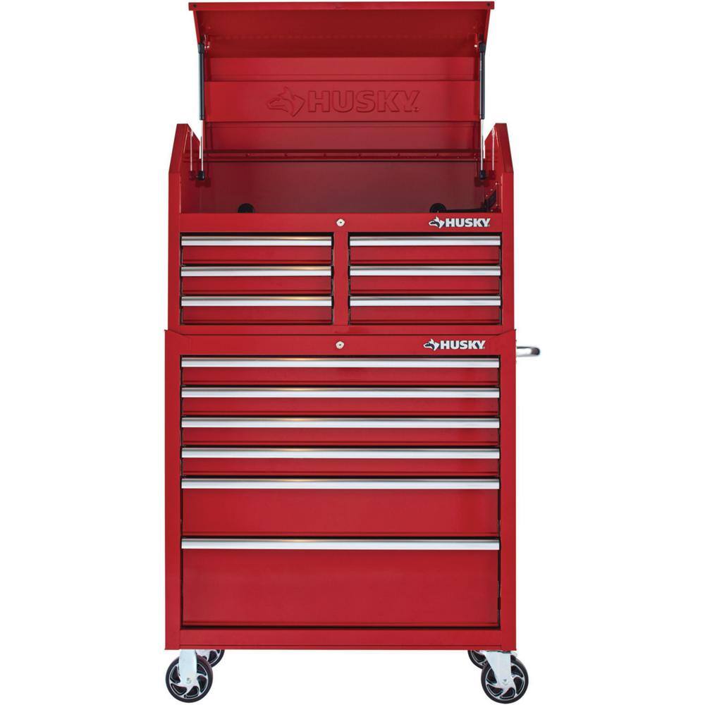 Husky 36 in. W 12-Drawer Gloss Red Combination Tool Chest and Cabinet Combo UACT-H-360121