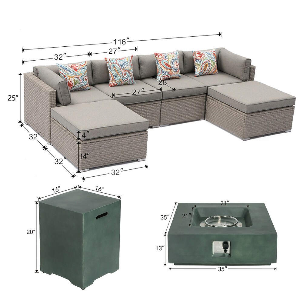 COSIEST 8 Piece Outdoor Patio Furniture Sectional Set with Fire Pit