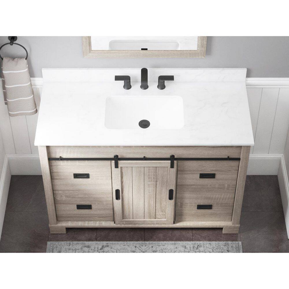 Glacier Bay Brindley 48 in. W x 20 in. D x 34.5 in. H Barn Door Bath Vanity in Weathered Gray with Engineered Stone Top HDBD48VG