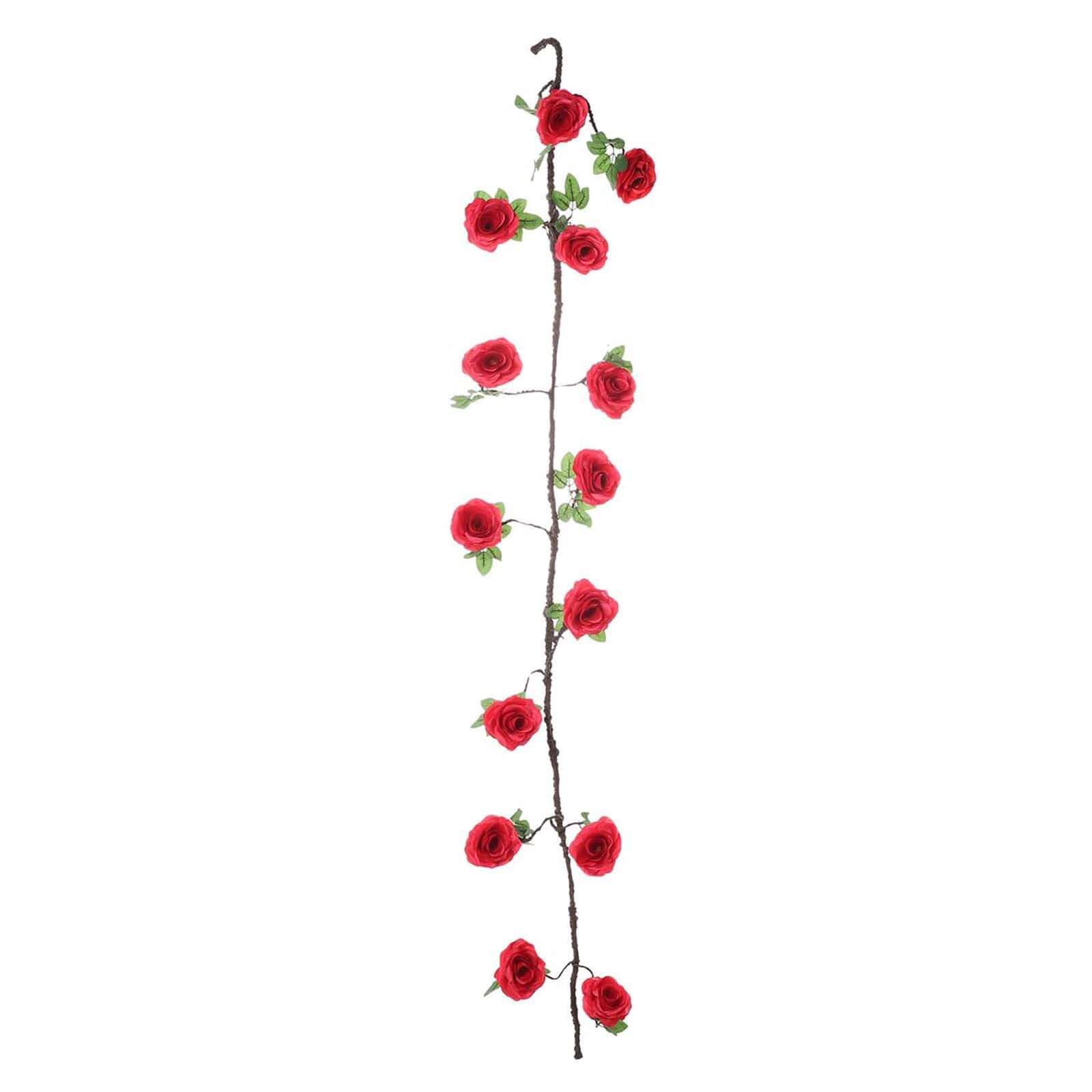 Red Artificial Silk Rose Hanging Flower Garland, Faux Vine 6ft